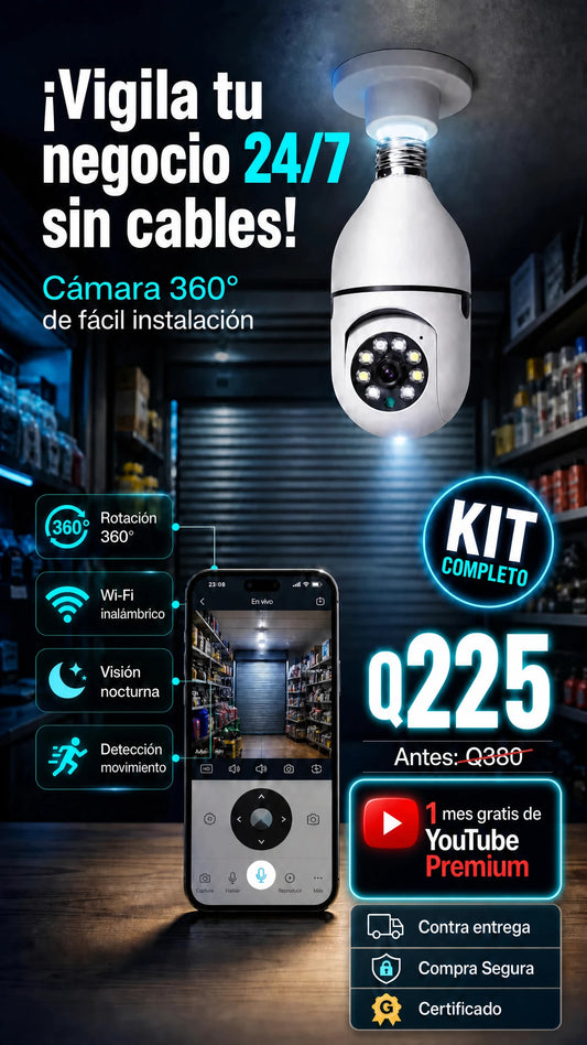 Kit de Seguridad Inteligente: Cámara Bombillo 360° con Control Móvil