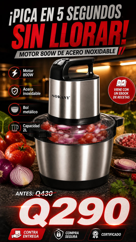 Picador Eléctrico Sokany de Acero Inoxidable 800W